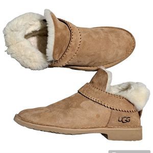 UGG Mckay Chestnut Suede Sheepskin Ankle Mini Boots Bootie Size 8